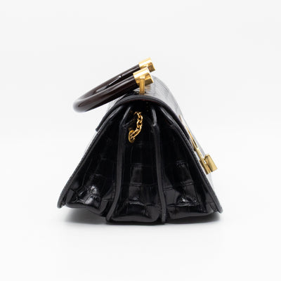 The Mews Black Croc Embossed Leather