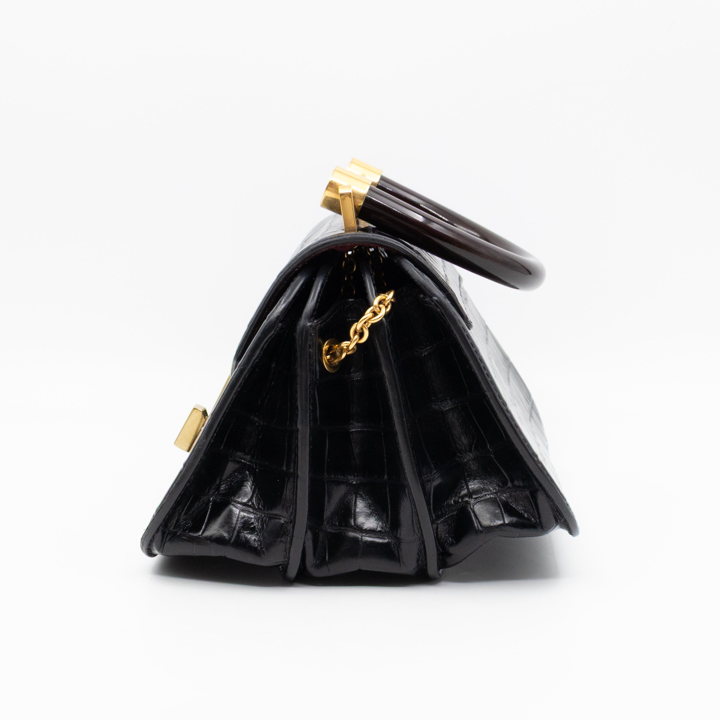 The Mews Black Croc Embossed Leather