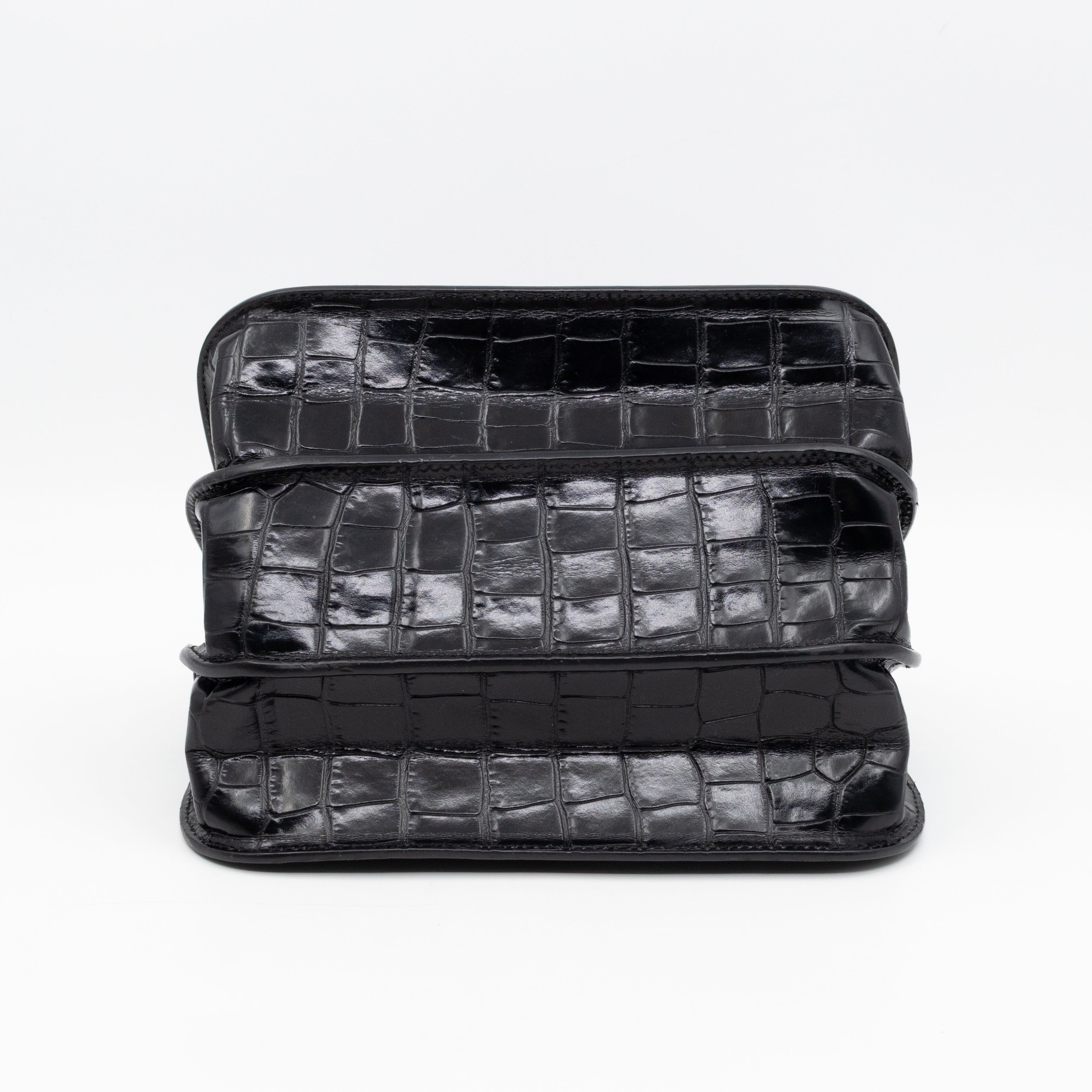 The Mews Black Croc Embossed Leather
