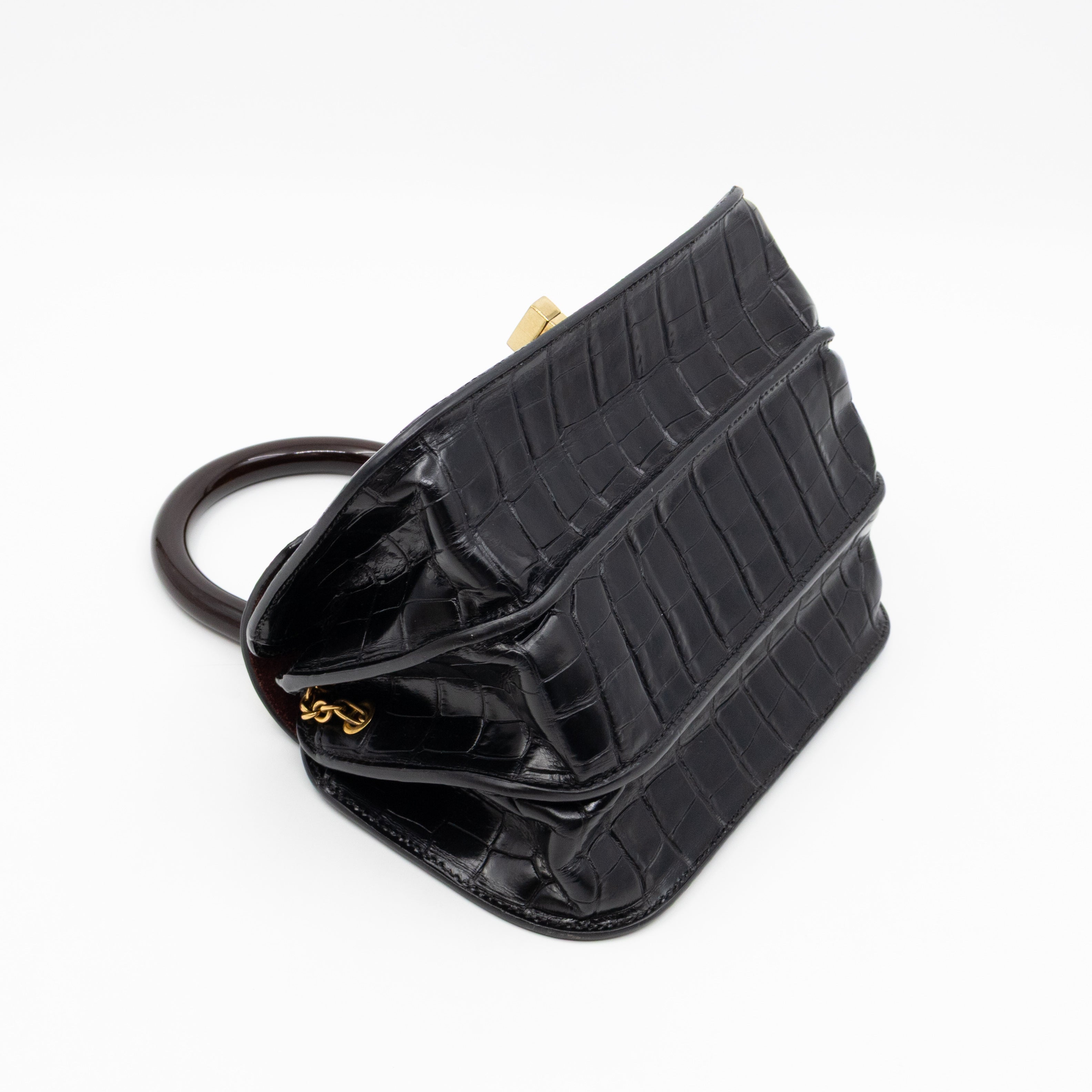 The Mews Black Croc Embossed Leather