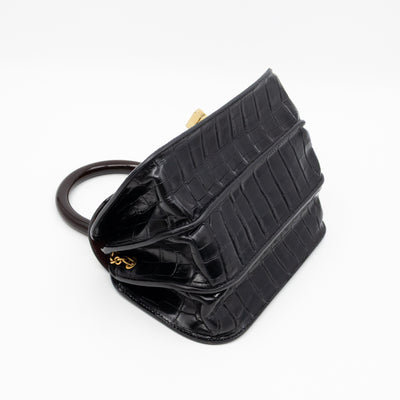 The Mews Black Croc Embossed Leather