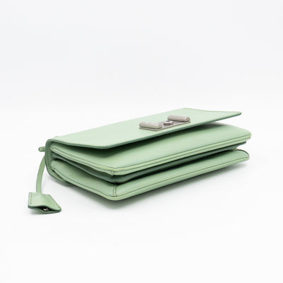 Chain Lock Flap Shoulder Bag Green Saffiano Leather