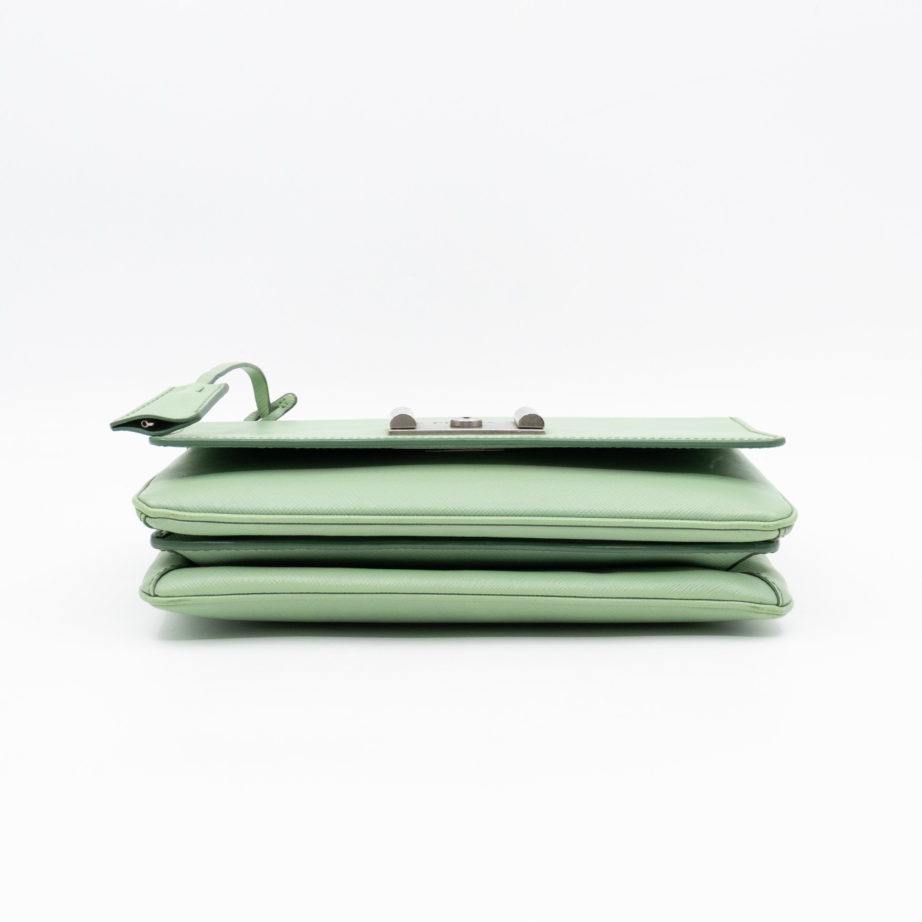 Chain Lock Flap Shoulder Bag Green Saffiano Leather