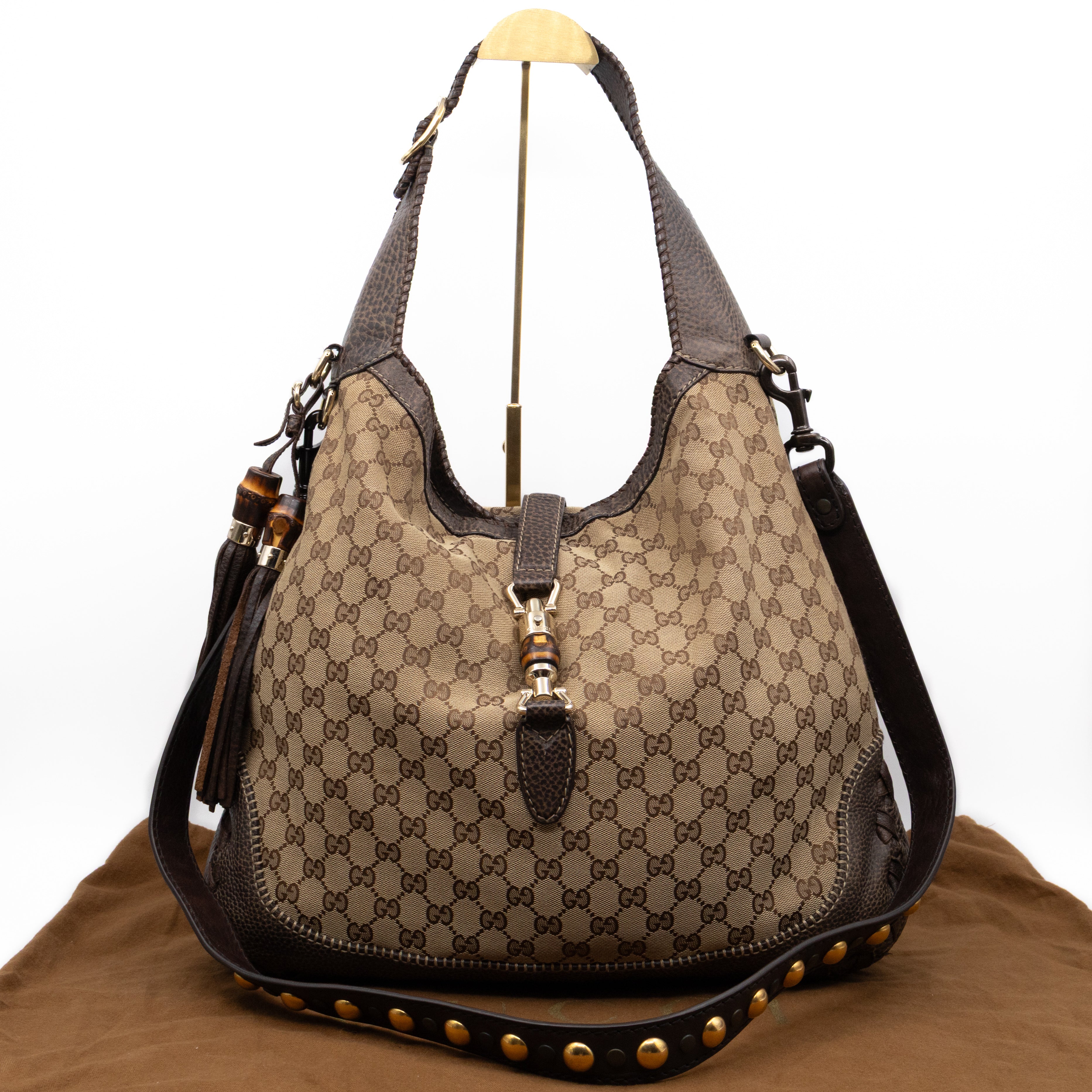 New Jackie Large Hobo Bag GG Supreme Brown Leather