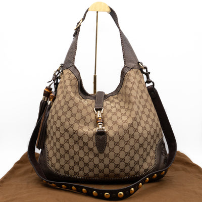 New Jackie Large Hobo Bag GG Supreme Brown Leather