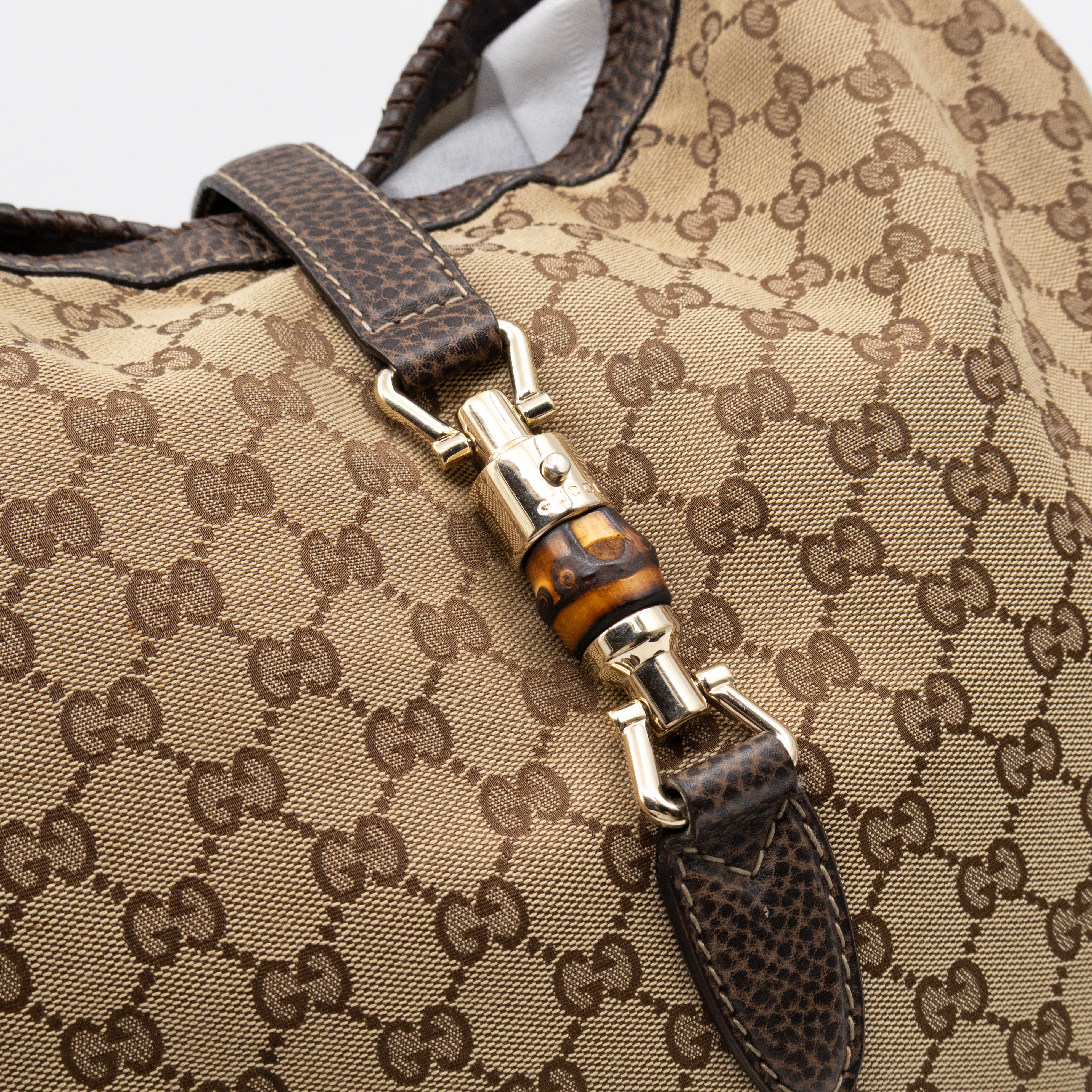 New Jackie Large Hobo Bag GG Supreme Brown Leather