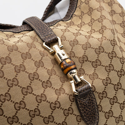 New Jackie Large Hobo Bag GG Supreme Brown Leather