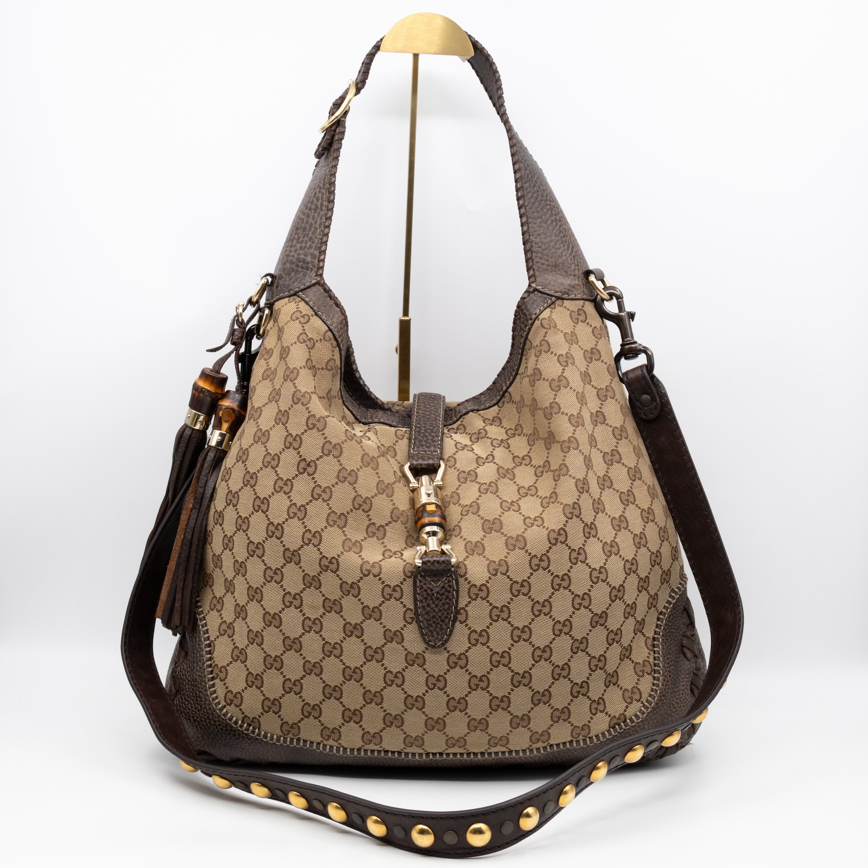 New Jackie Large Hobo Bag GG Supreme Brown Leather