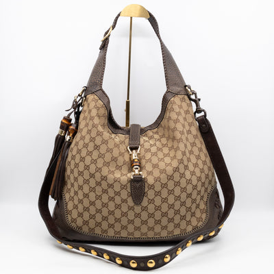 New Jackie Large Hobo Bag GG Supreme Brown Leather
