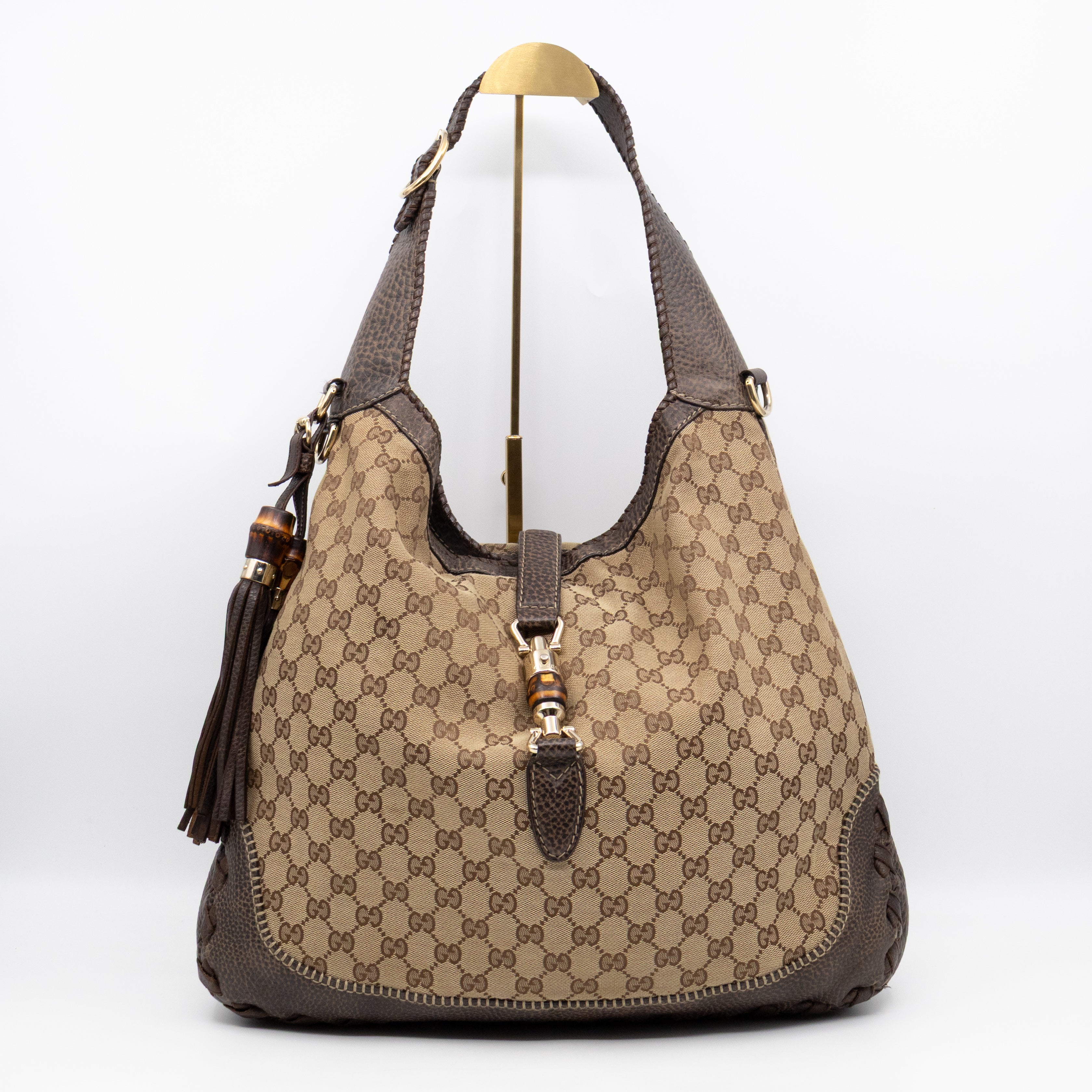New Jackie Large Hobo Bag GG Supreme Brown Leather