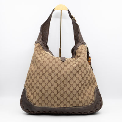 New Jackie Large Hobo Bag GG Supreme Brown Leather