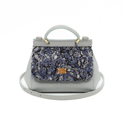 Micro Sicily Tweed Flap Light Blue Leather
