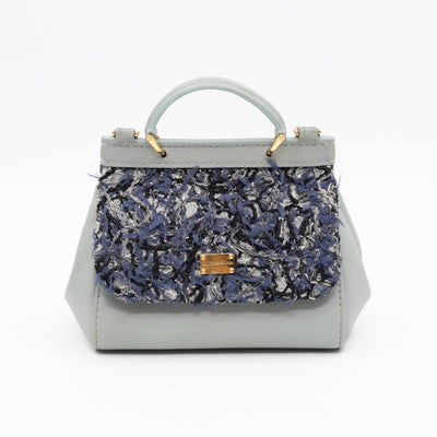 Micro Sicily Tweed Flap Light Blue Leather