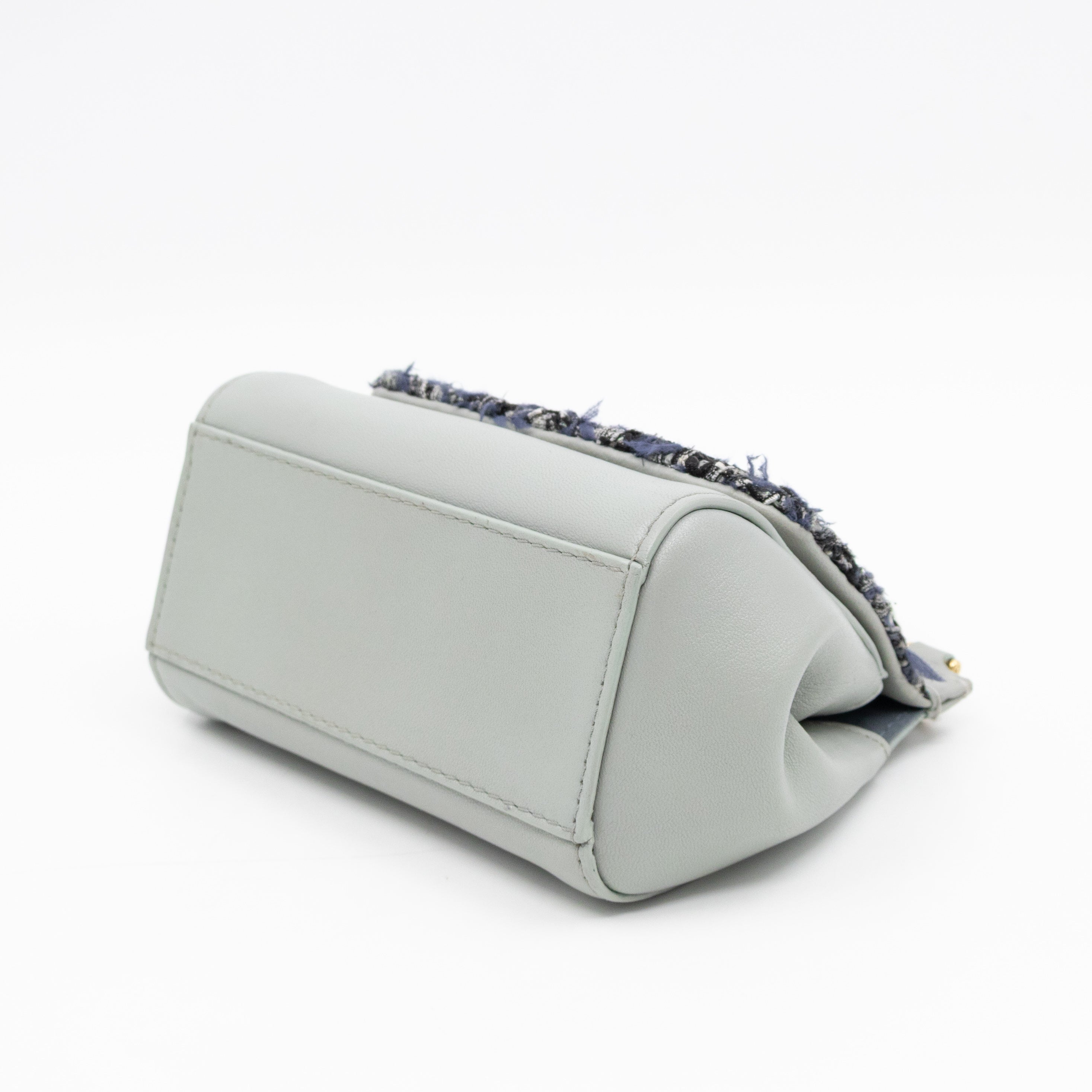 Micro Sicily Tweed Flap Light Blue Leather