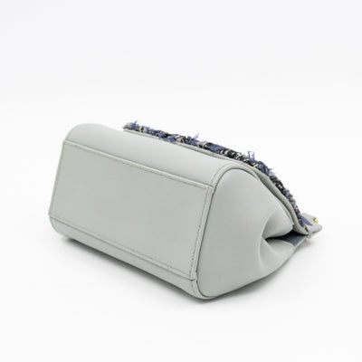 Micro Sicily Tweed Flap Light Blue Leather