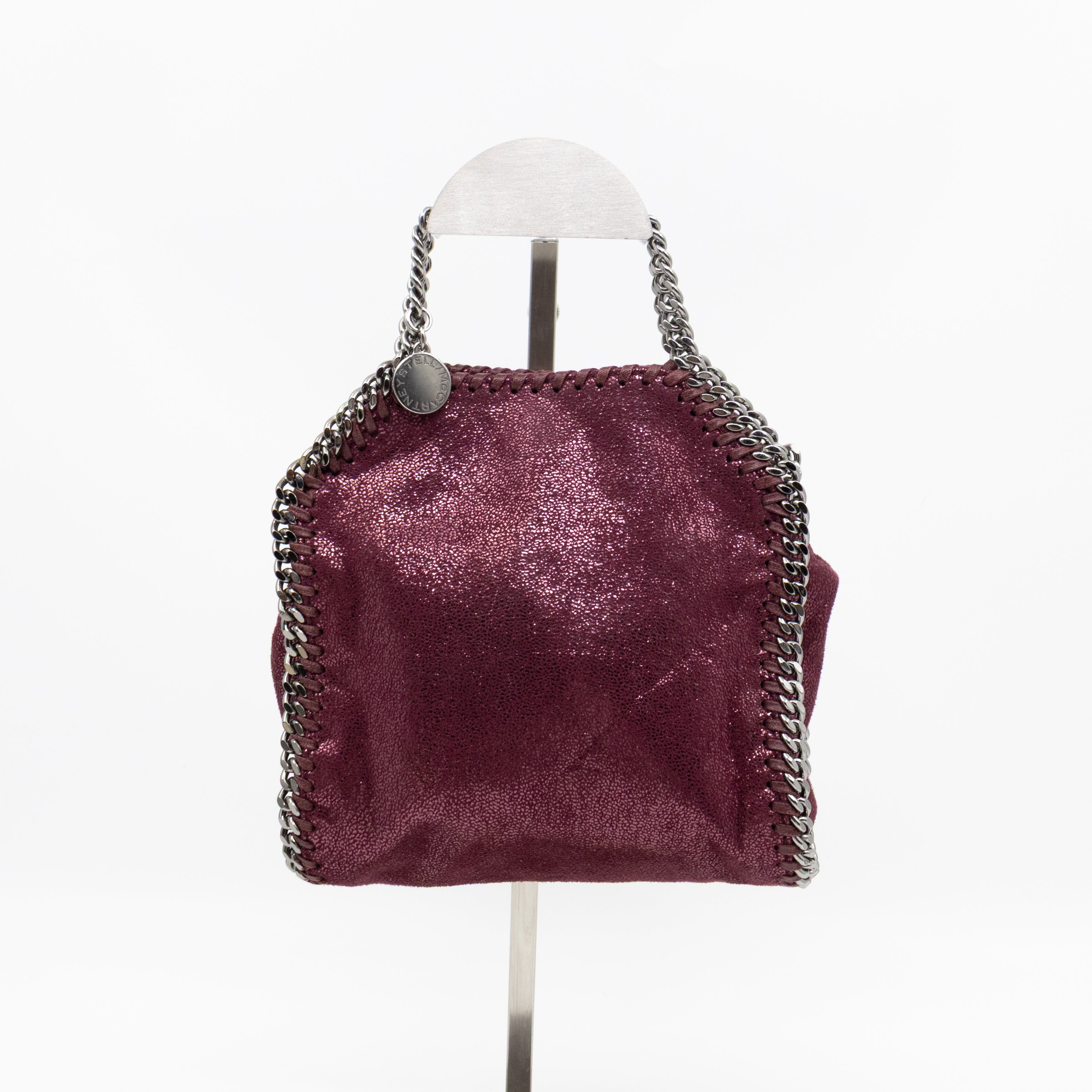Falabella Fold Over Tote Tiny Metallic Burgundy