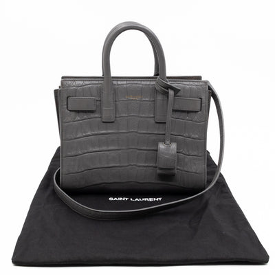 Sac de Jour Nano Grey Croc Embossed Leather