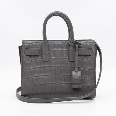 Sac de Jour Nano Grey Croc Embossed Leather