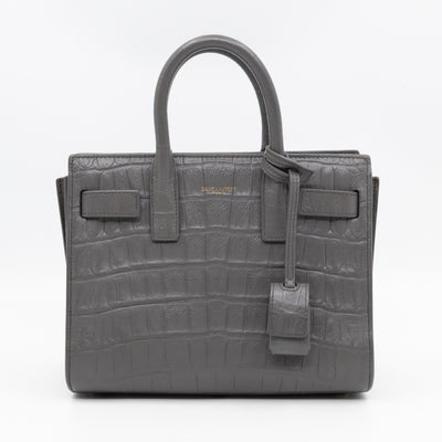 Sac de Jour Nano Grey Croc Embossed Leather