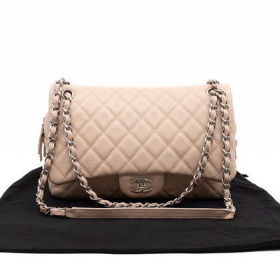 Casual Journey Flap Bag Beige Leather Silver