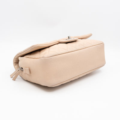Casual Journey Flap Bag Beige Leather Silver