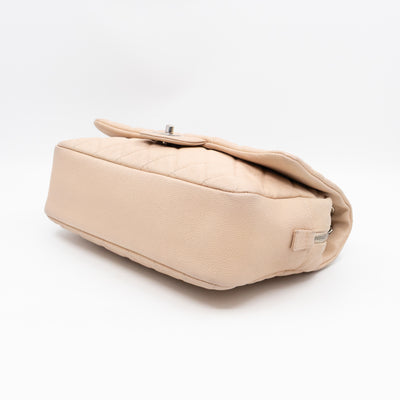 Casual Journey Flap Bag Beige Leather Silver