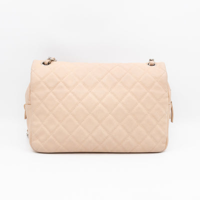 Casual Journey Flap Bag Beige Leather Silver
