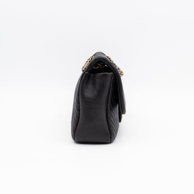 Medallion Charm Flap Bag Medium Black Chevron Leather