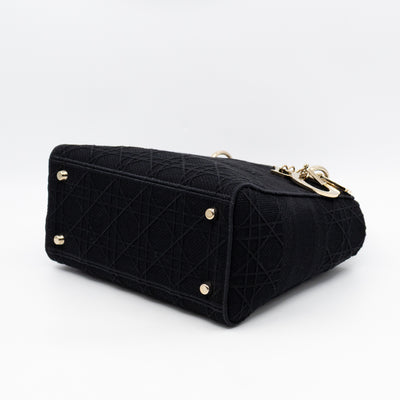 Lady D-Lite Medium Black Canvas Embroidery Cannage