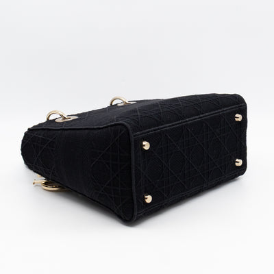 Lady D-Lite Medium Black Canvas Embroidery Cannage