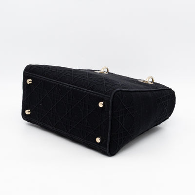Lady D-Lite Medium Black Canvas Embroidery Cannage