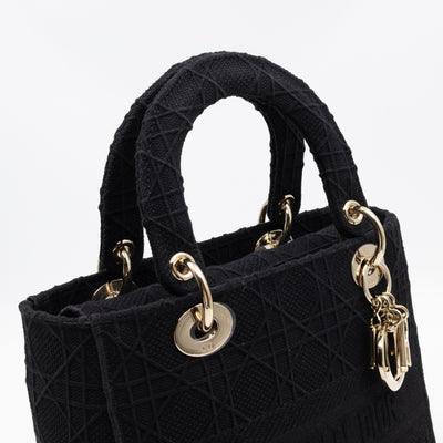 Lady D-Lite Medium Black Canvas Embroidery Cannage