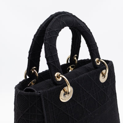 Lady D-Lite Medium Black Canvas Embroidery Cannage
