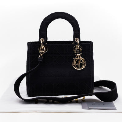 Lady D-Lite Medium Black Canvas Embroidery Cannage