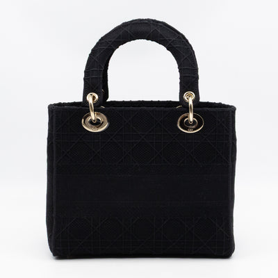 Lady D-Lite Medium Black Canvas Embroidery Cannage