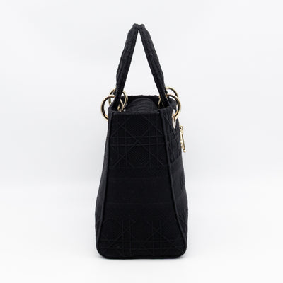 Lady D-Lite Medium Black Canvas Embroidery Cannage