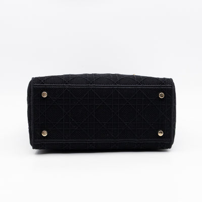 Lady D-Lite Medium Black Canvas Embroidery Cannage