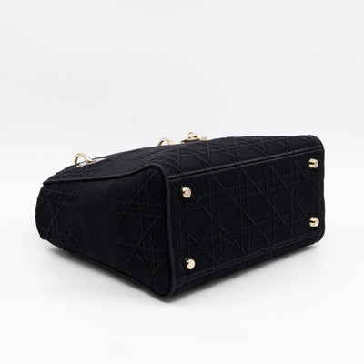 Lady D-Lite Medium Black Canvas Embroidery Cannage