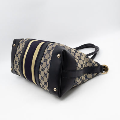 Web Tote Bag Medium GG Canvas Blue Leather