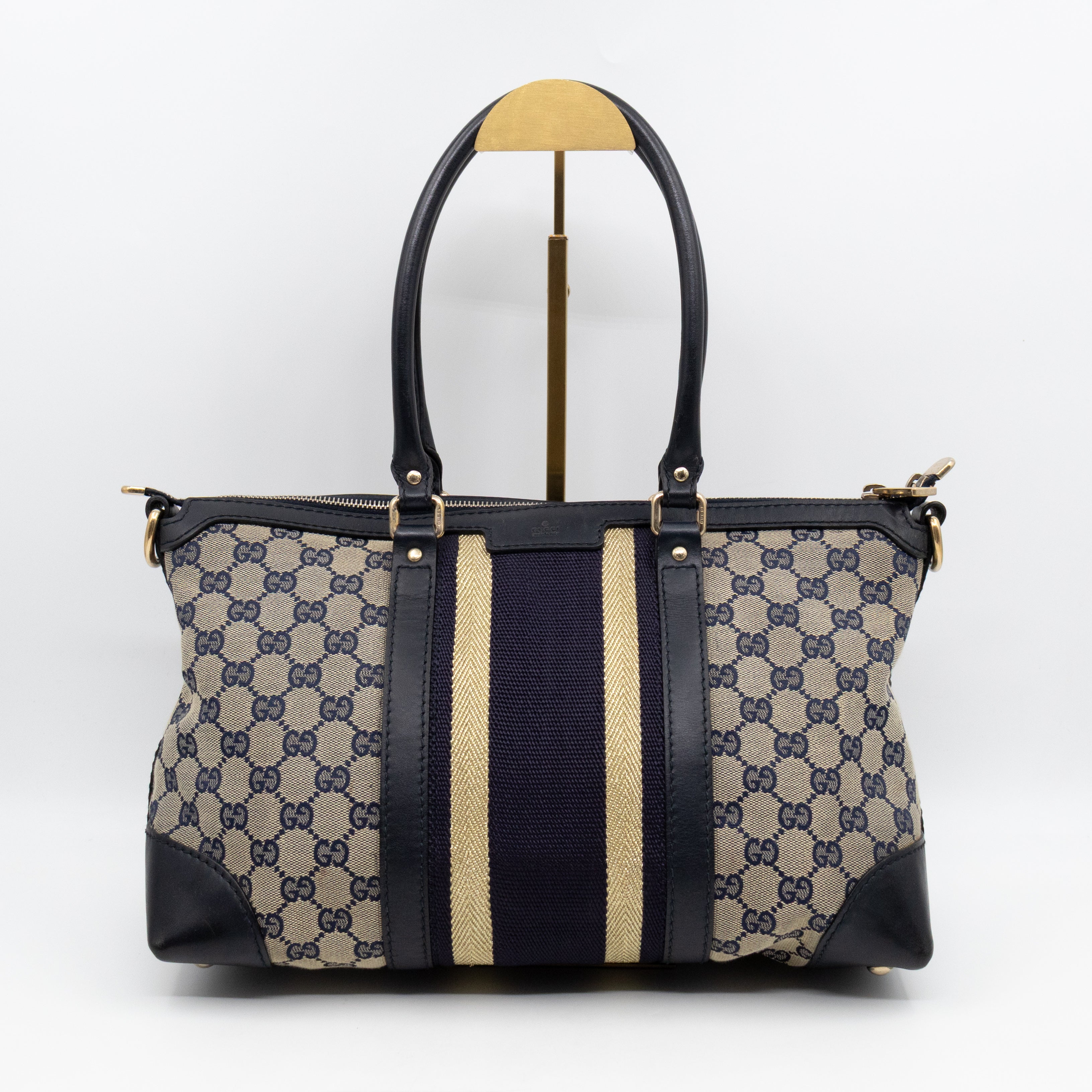 Web Tote Bag Medium GG Canvas Blue Leather