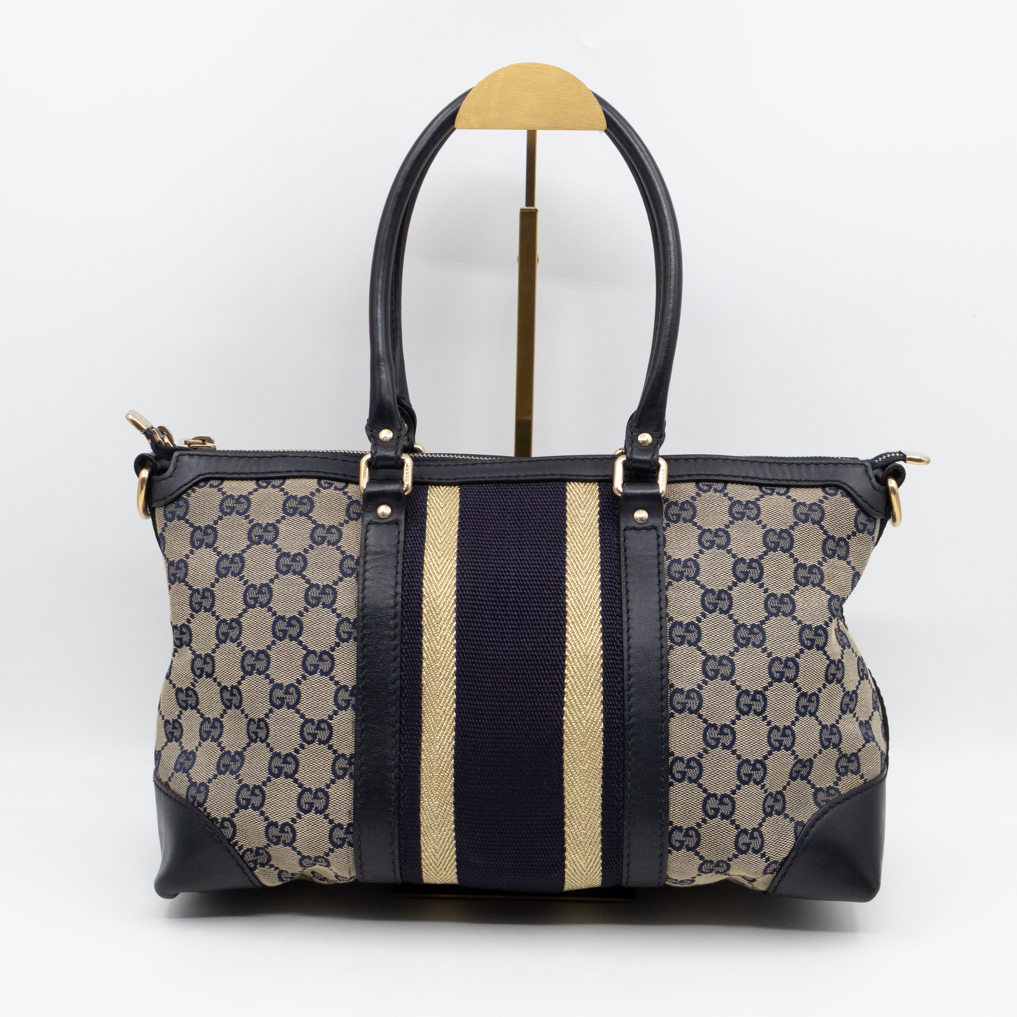 Web Tote Bag Medium GG Canvas Blue Leather