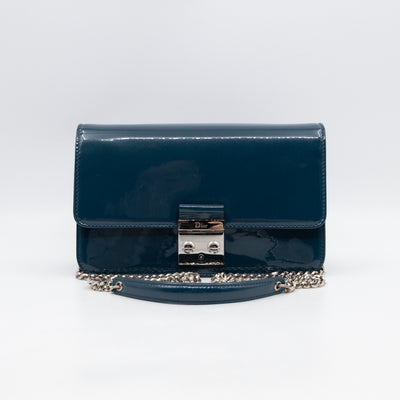 Miss Dior Promenade Wallet on Chain Royal Blue Patent Leather