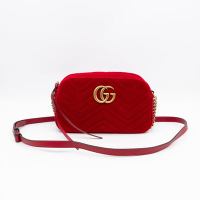 GG Marmont Small Camera Bag Red Velvet Aged Gold
