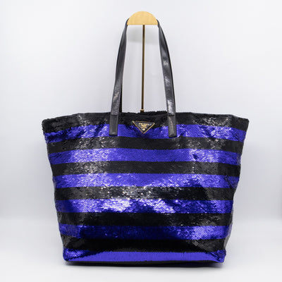 Tote Bag Black & Purple Sequined Satin