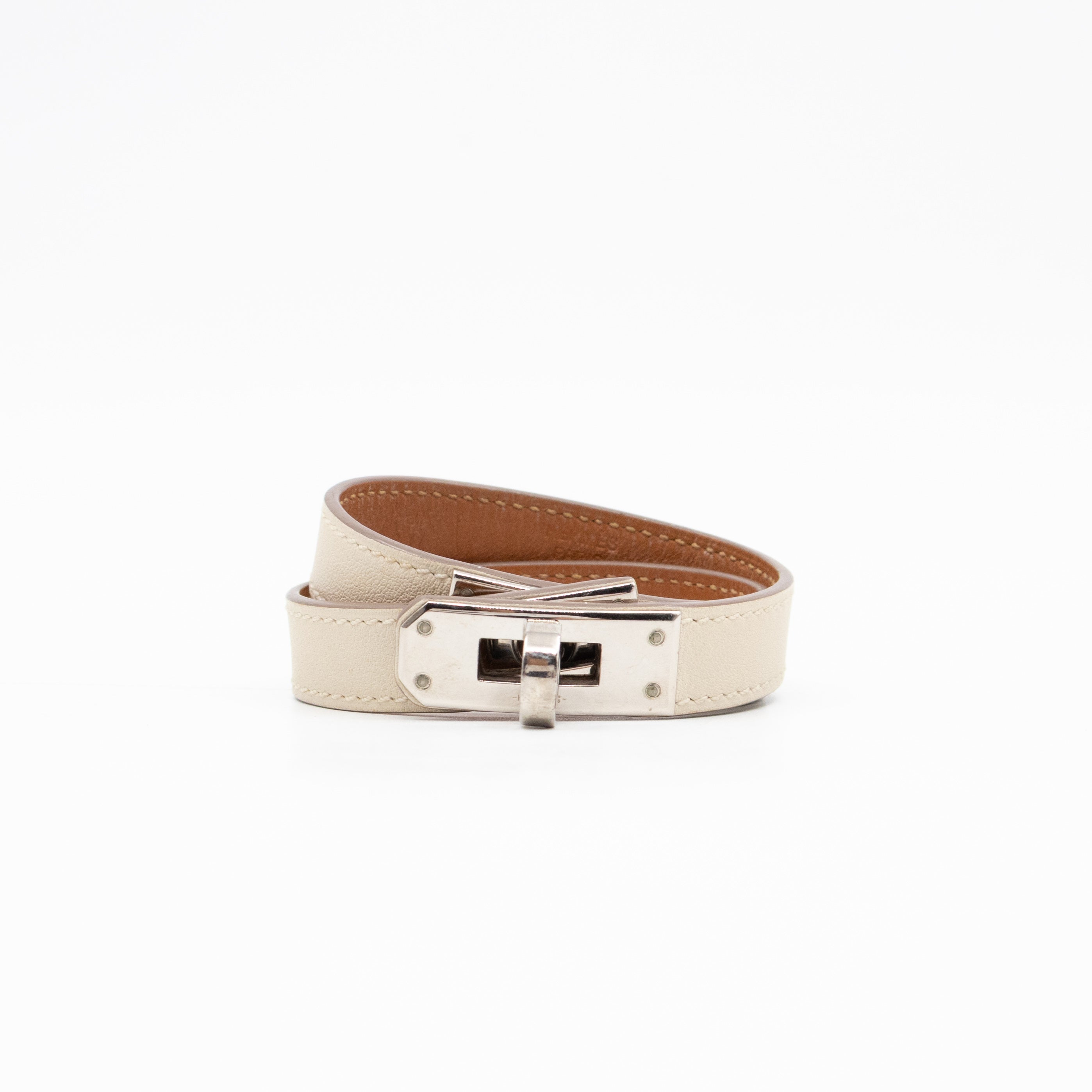 Kelly Double Tour Bracelet White Leather Silver