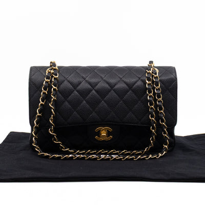 Classic Double Flap Medium Black Caviar Leather Gold