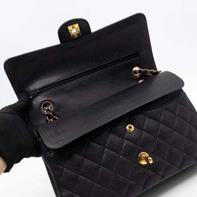 Classic Double Flap Medium Black Caviar Leather Gold