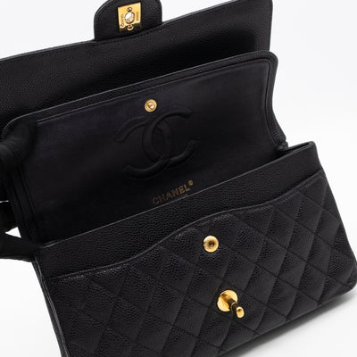 Classic Double Flap Medium Black Caviar Leather Gold