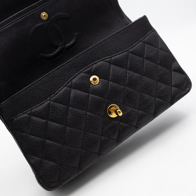 Classic Double Flap Medium Black Caviar Leather Gold