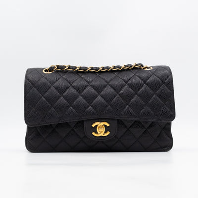 Classic Double Flap Medium Black Caviar Leather Gold